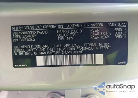 2024 Volvo Xc90 Recharge Plug-In Hybrid T8 Plus Bright Theme 7-Seater from USA, damaged, VIN YV4H60CEXR1148010